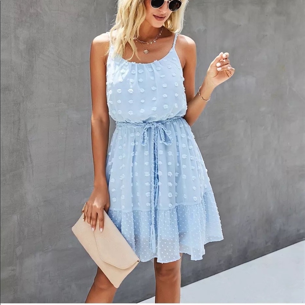 Beautiful Summer Solid Light Blue Strap Dress